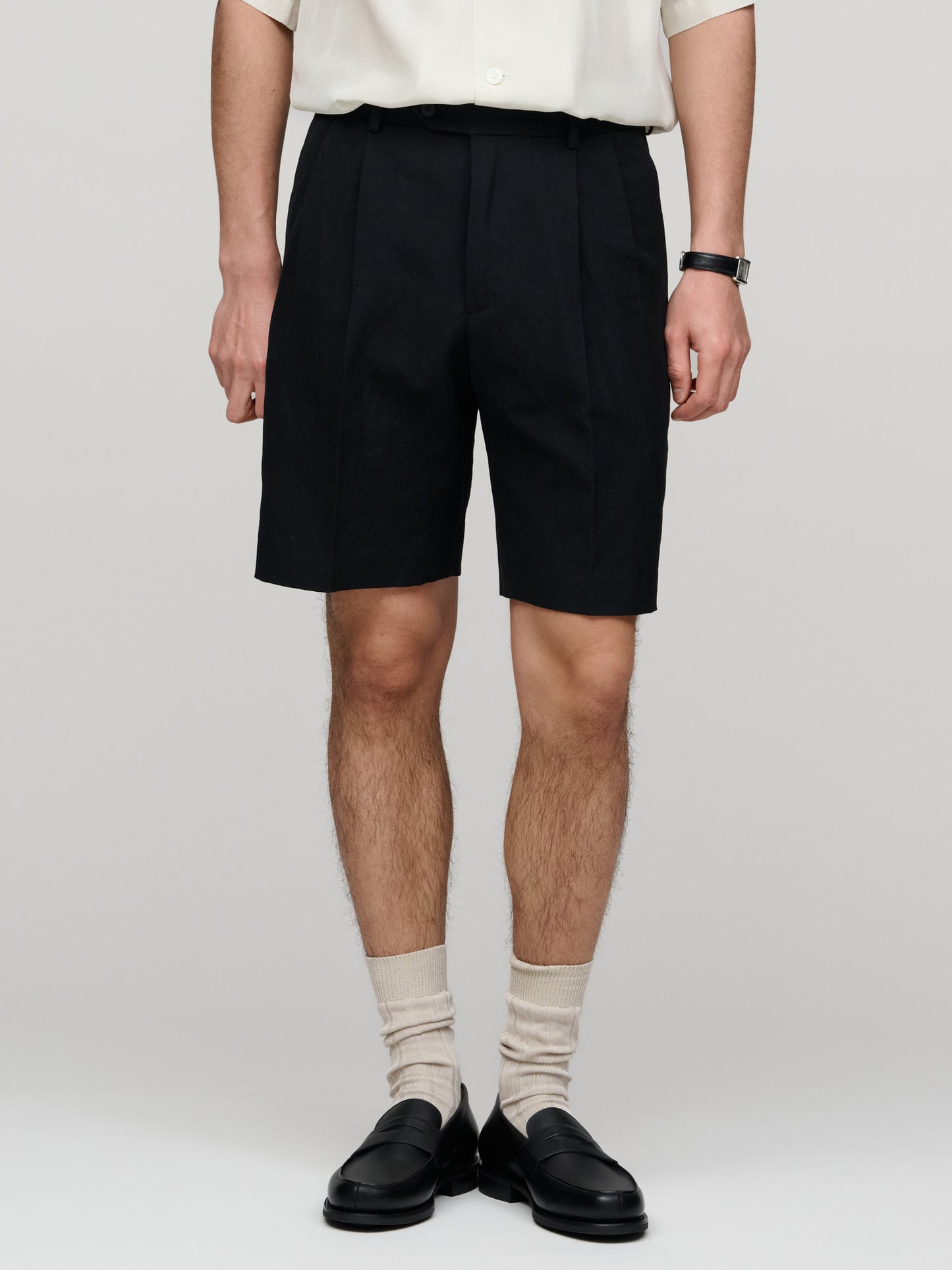Wool Cotton Linen Ox Shorts, Black