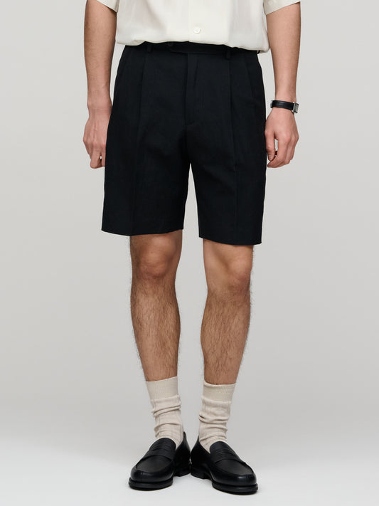 Wool Cotton Linen Ox Shorts, Black