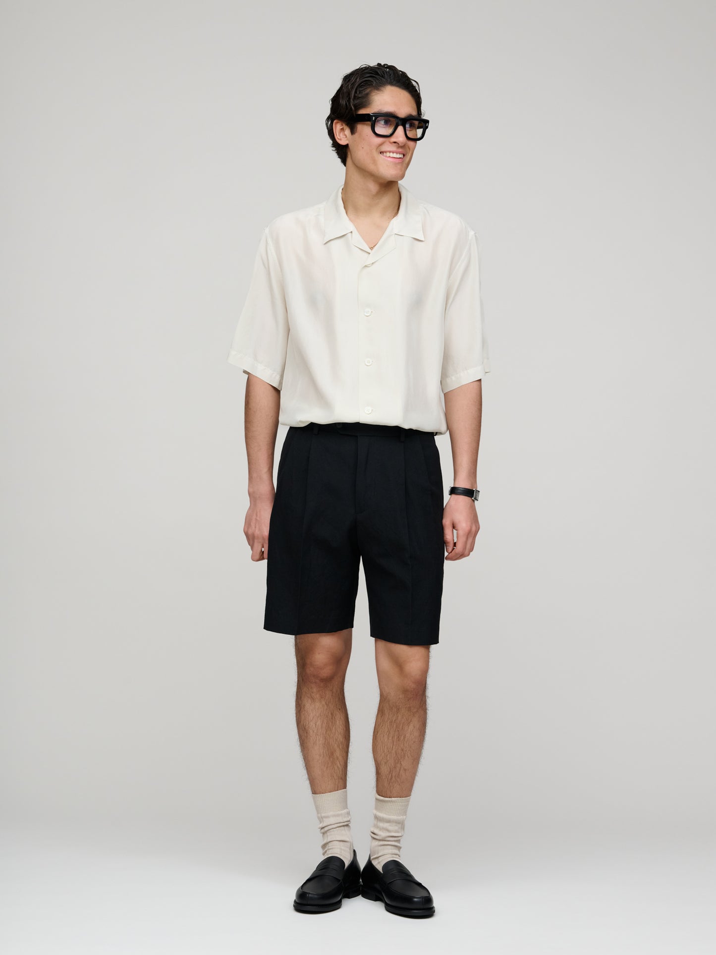 Wool Cotton Linen Ox Shorts, Black
