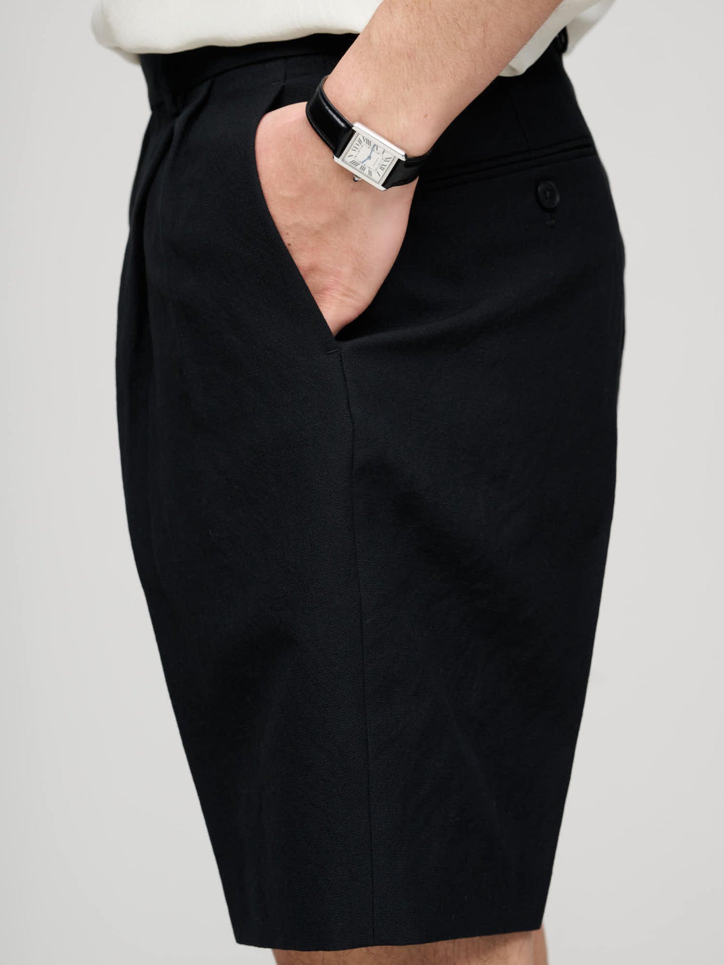 Wool Cotton Linen Ox Shorts, Black