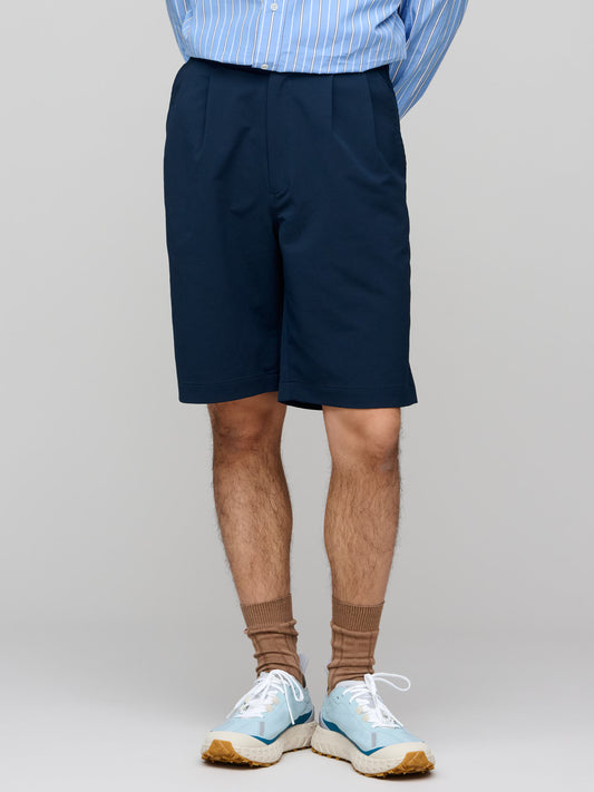 ALPHADRY Double Pleat Shorts, Navy