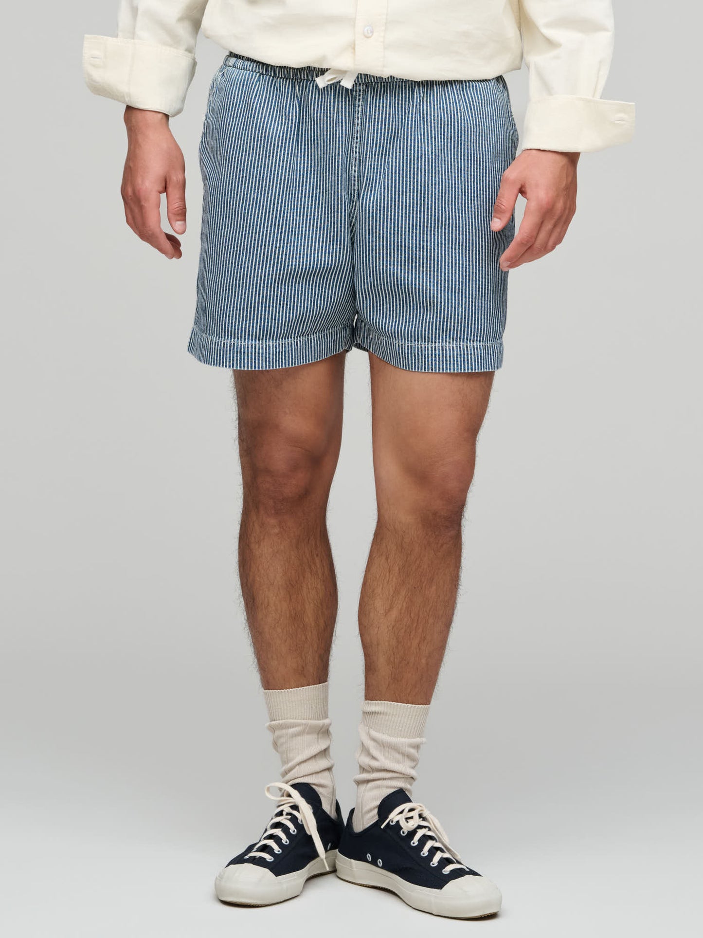 Seersucker Stripe Drawstring Short, Navy & White