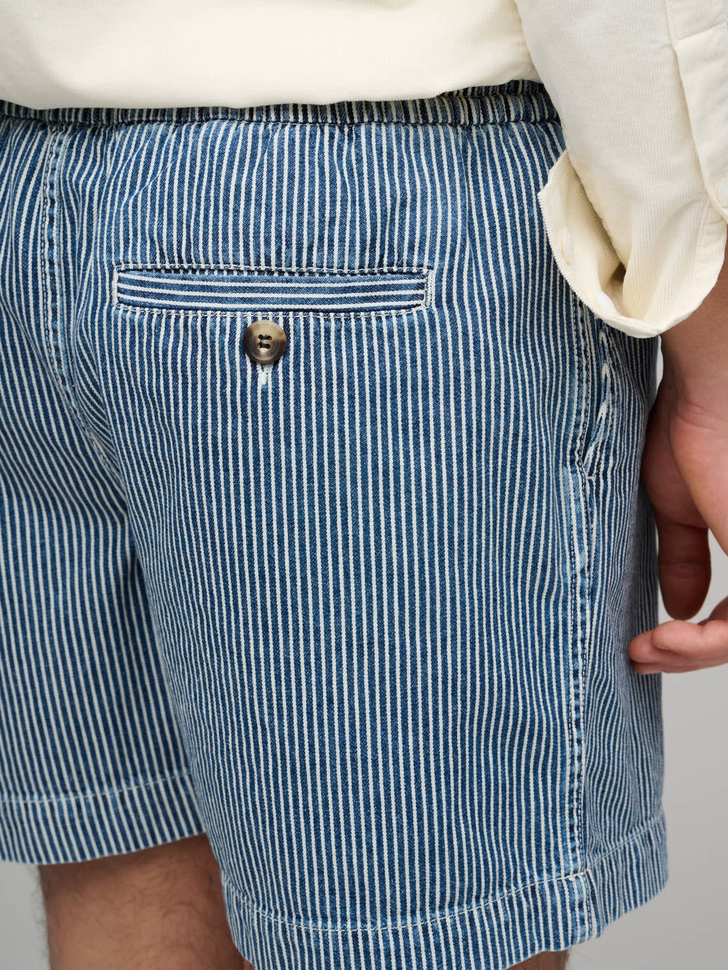 Seersucker Stripe Drawstring Short, Navy & White