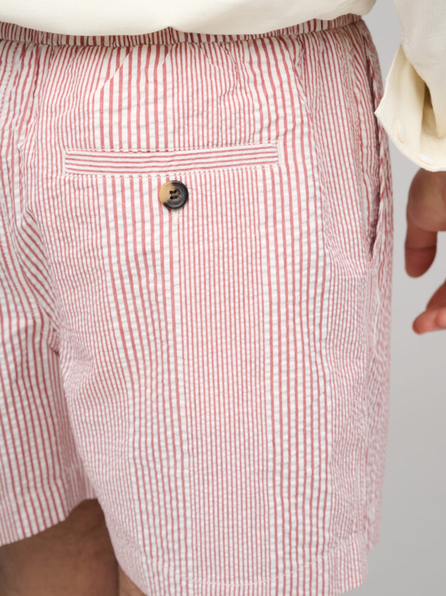 Seersucker Stripe Drawstring Short, Red & Wht