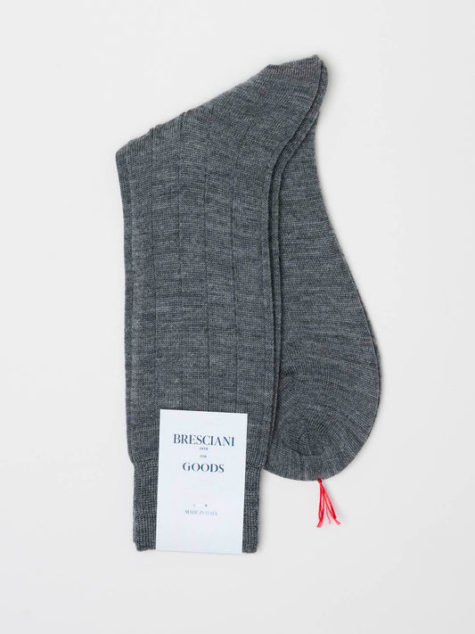 Fine Ribbed Wool Socks, Grey