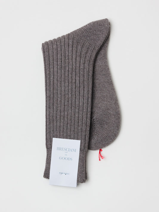 Heavy Ribbed Wool Socks, Grey Brown