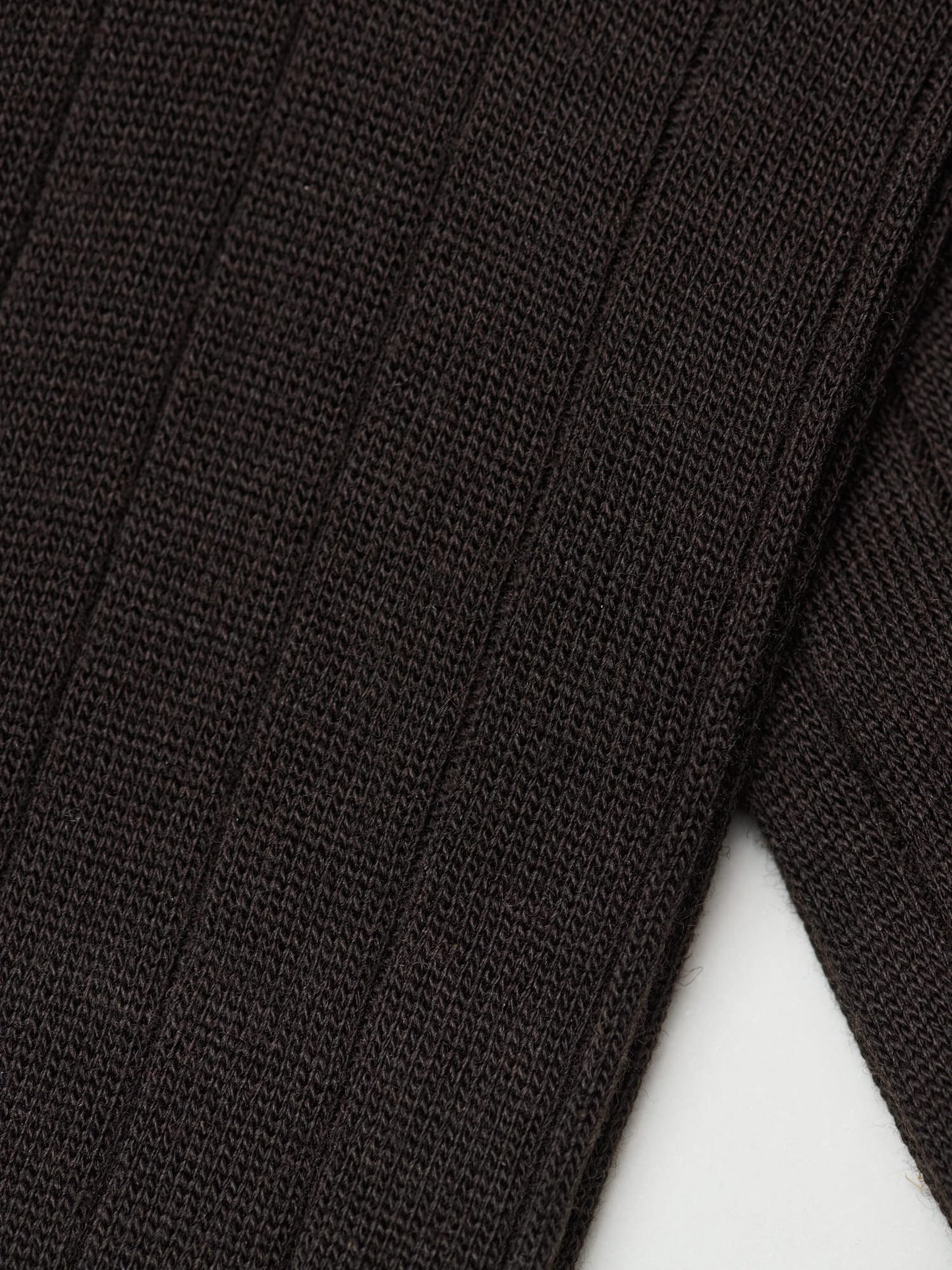 Fine Ribbed Wool Socks, Dark Brown
