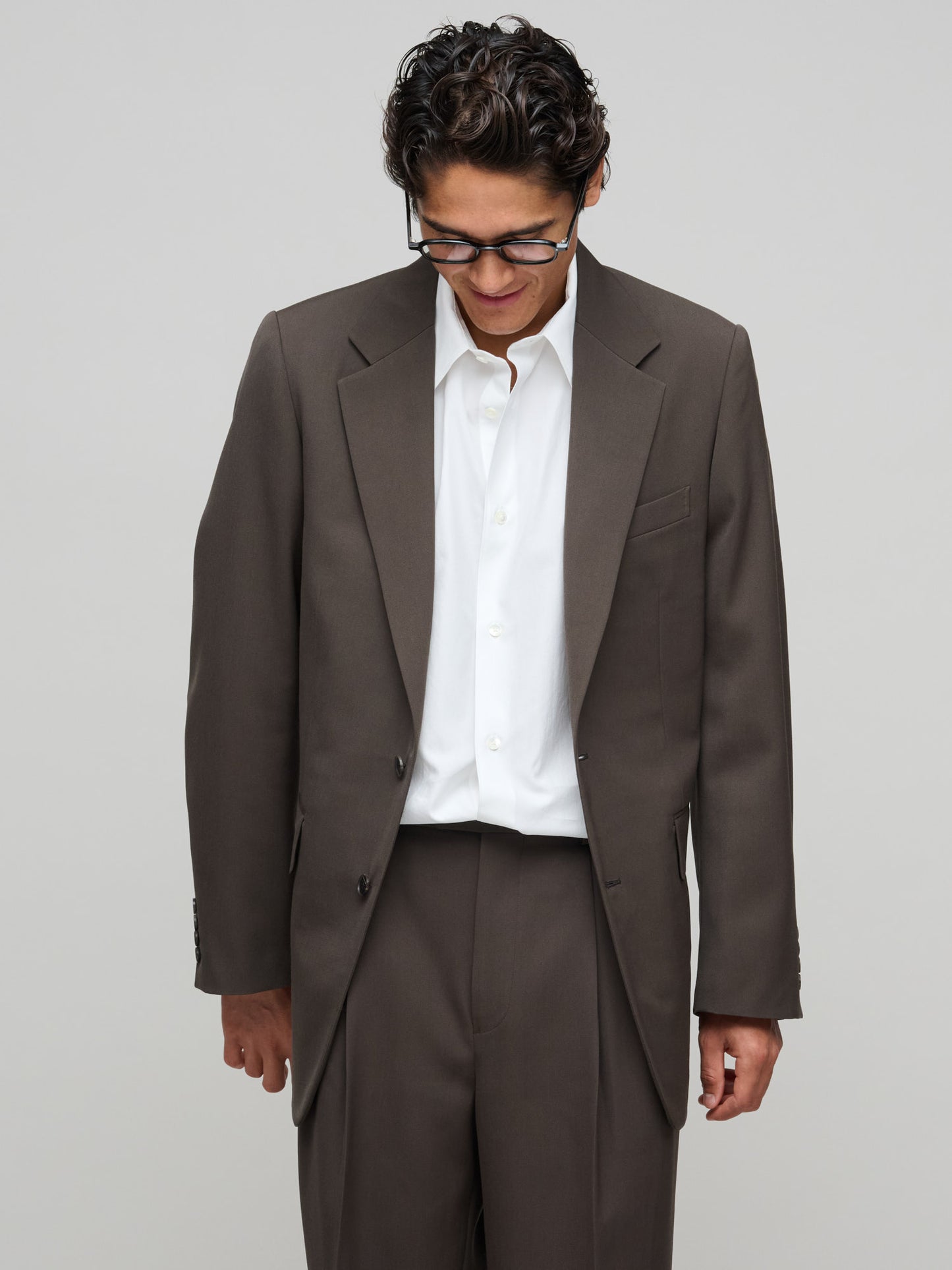 Light Wool Max Gabardine Jacket, Dark Brown