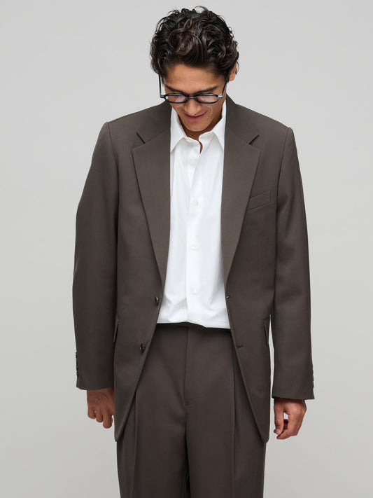 Light Wool Max Gabardine Jacket, Dark Brown