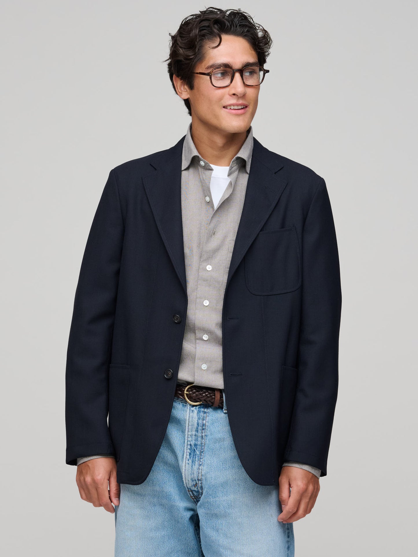 British Wool Hopsack Jacket, Navy