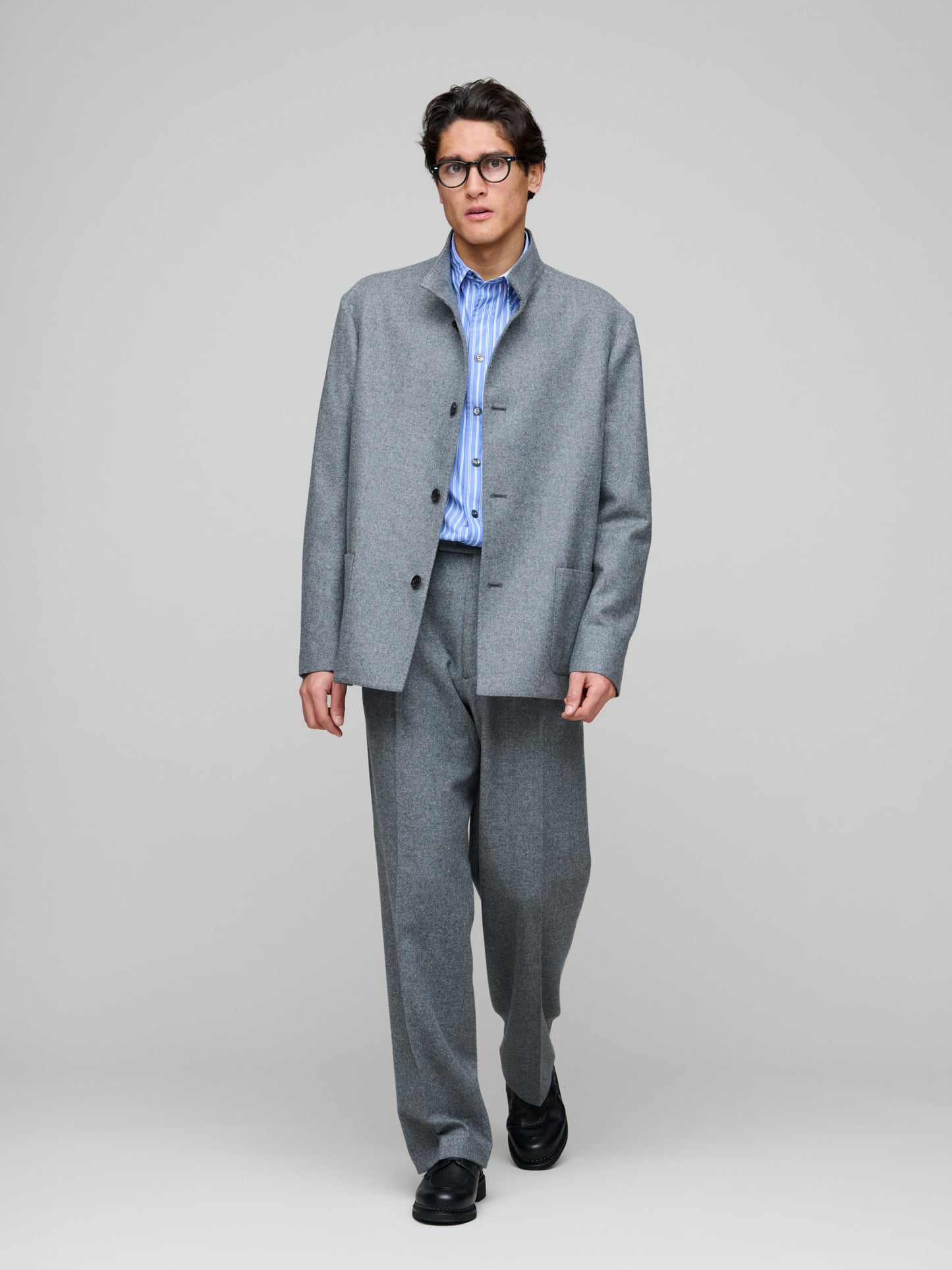 Convertible Collar Brushed Flannel, Grey Melange