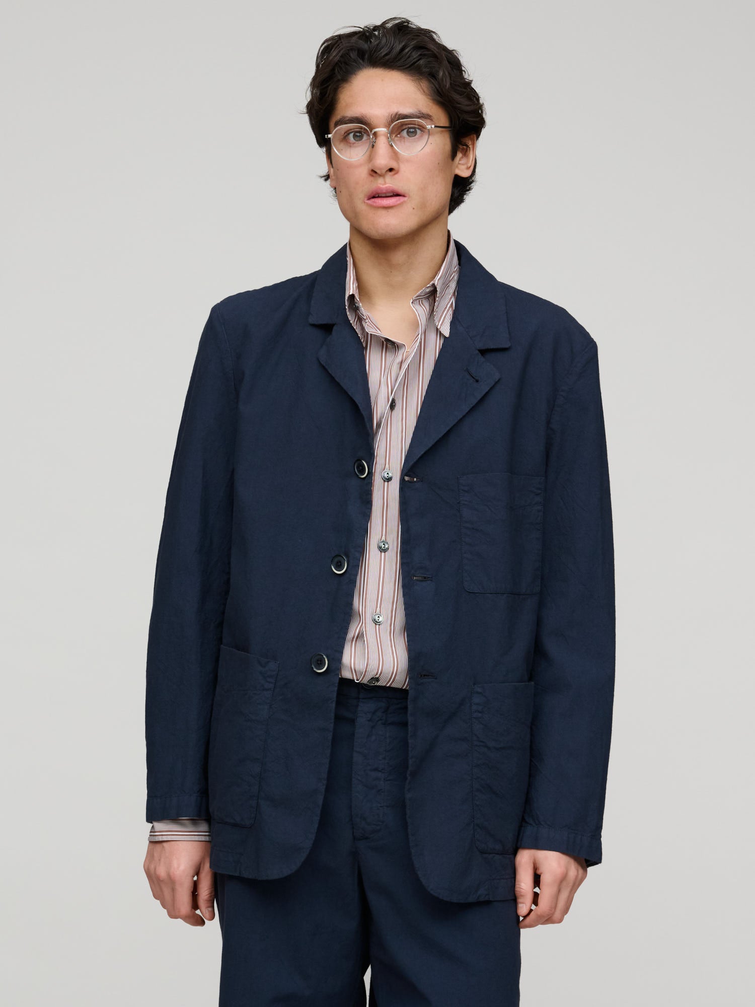 テーラードジャケット BARENA:NAVY G/CHK 3PATCH JK S