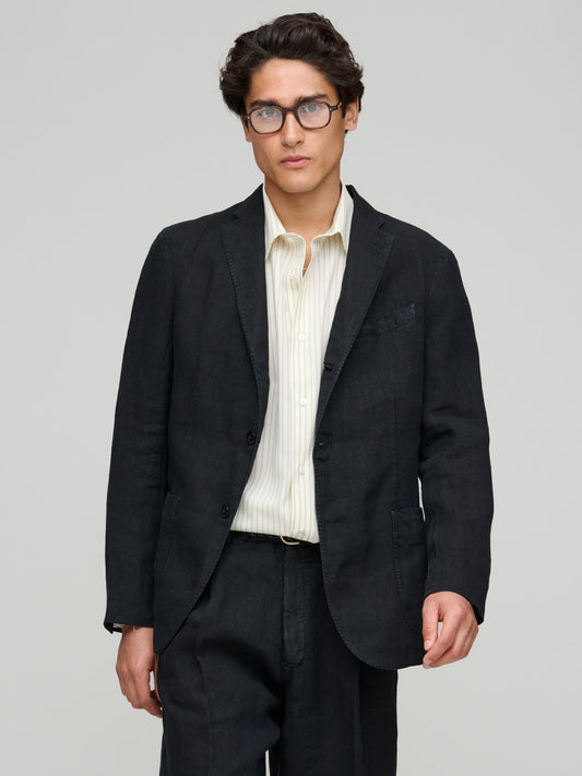 Linen Suit, Black - Wide Pleated Trousers