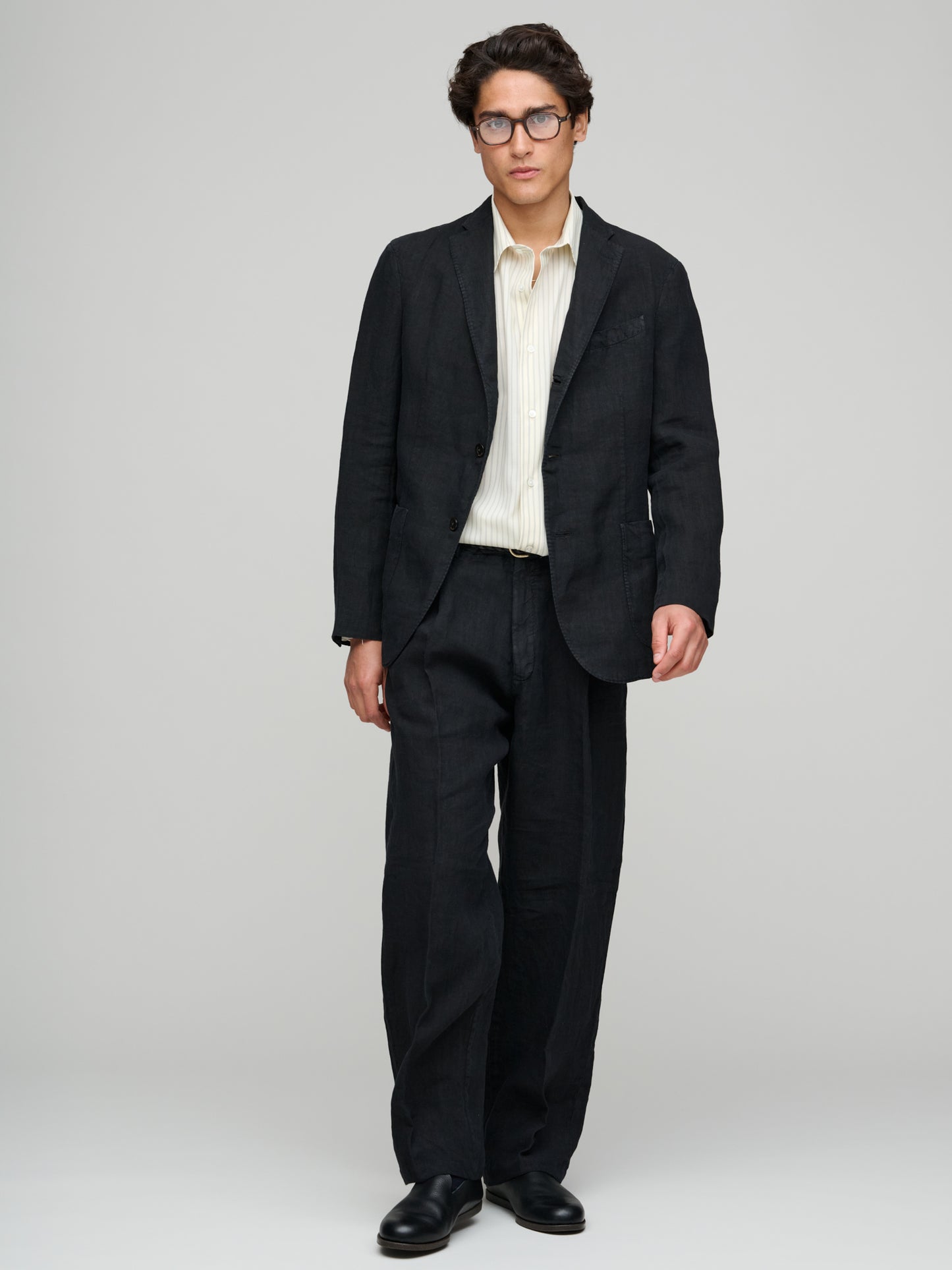 Linen Suit, Black - Wide Pleated Trousers