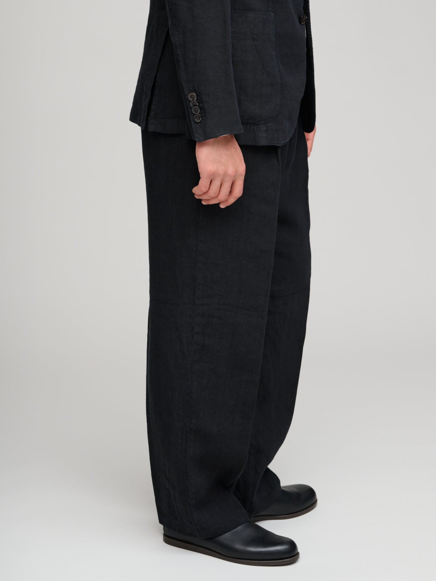 Linen Suit, Black - Wide Pleated Trousers