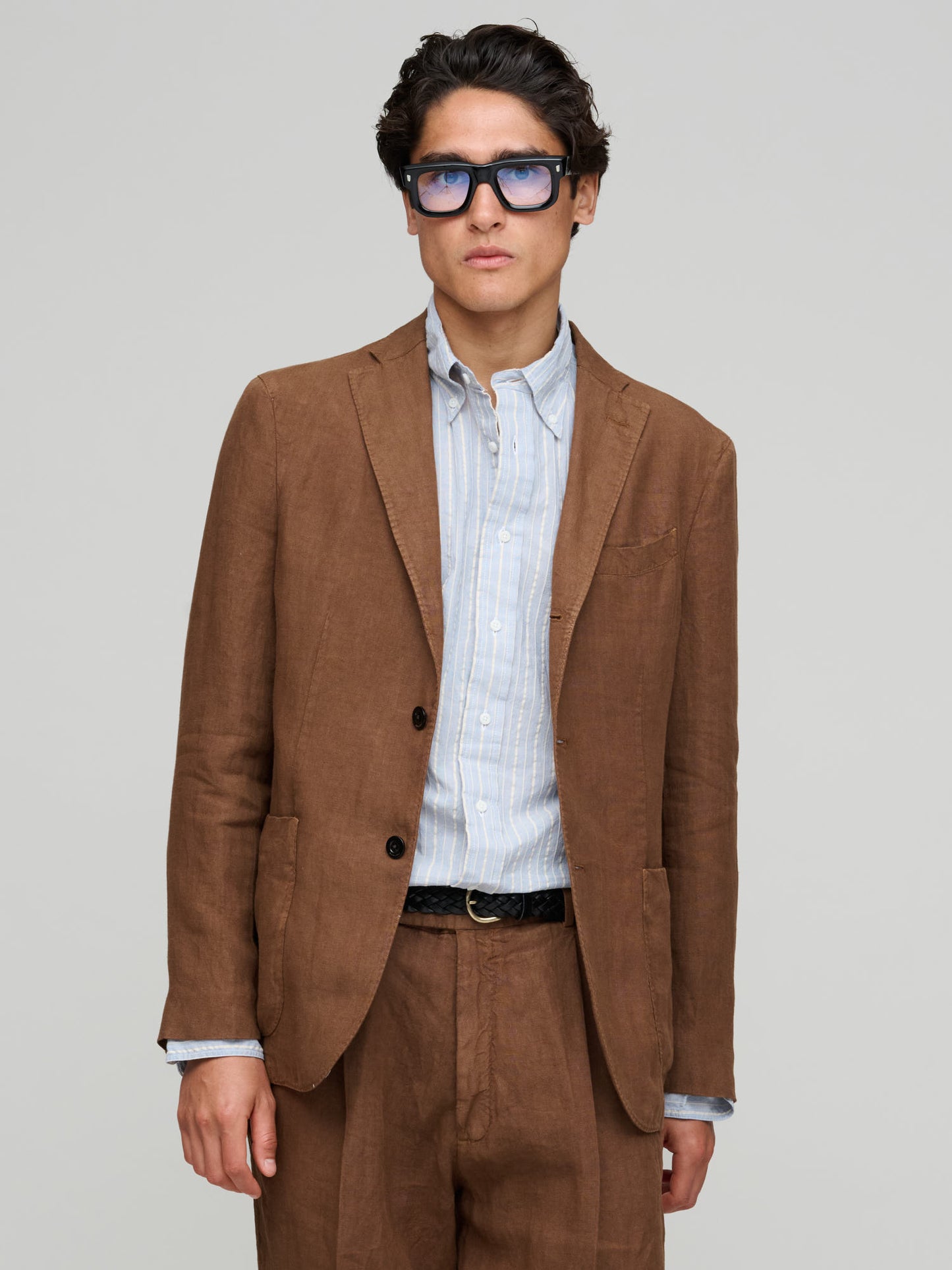 Linen Suit, Cinnamon - Wide Pleated Trousers