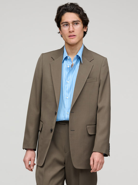 Light Wool Max Gabardine Jacket, Dark Olive Brown