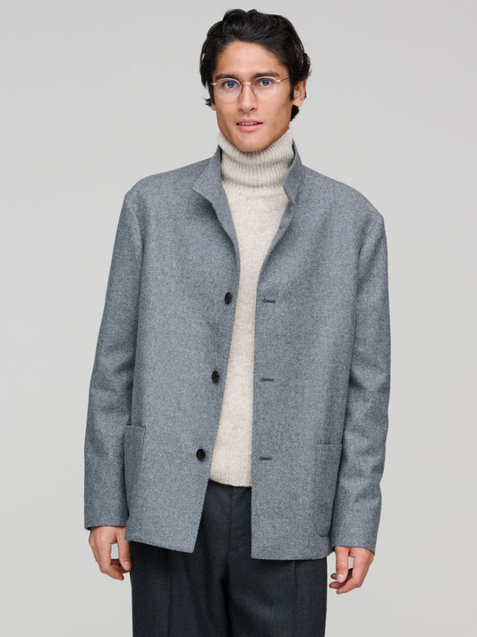 Convertible Collar Brushed Flannel, Grey Melange