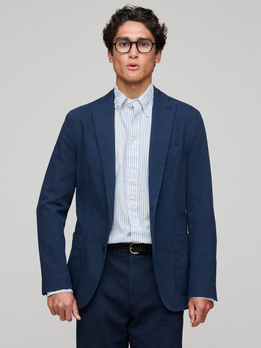 Woven Piqué Cotton K-Jacket, Navy