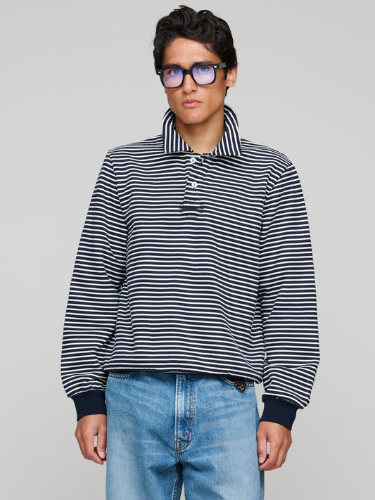 Jersey Polo, Navy & White Stripe