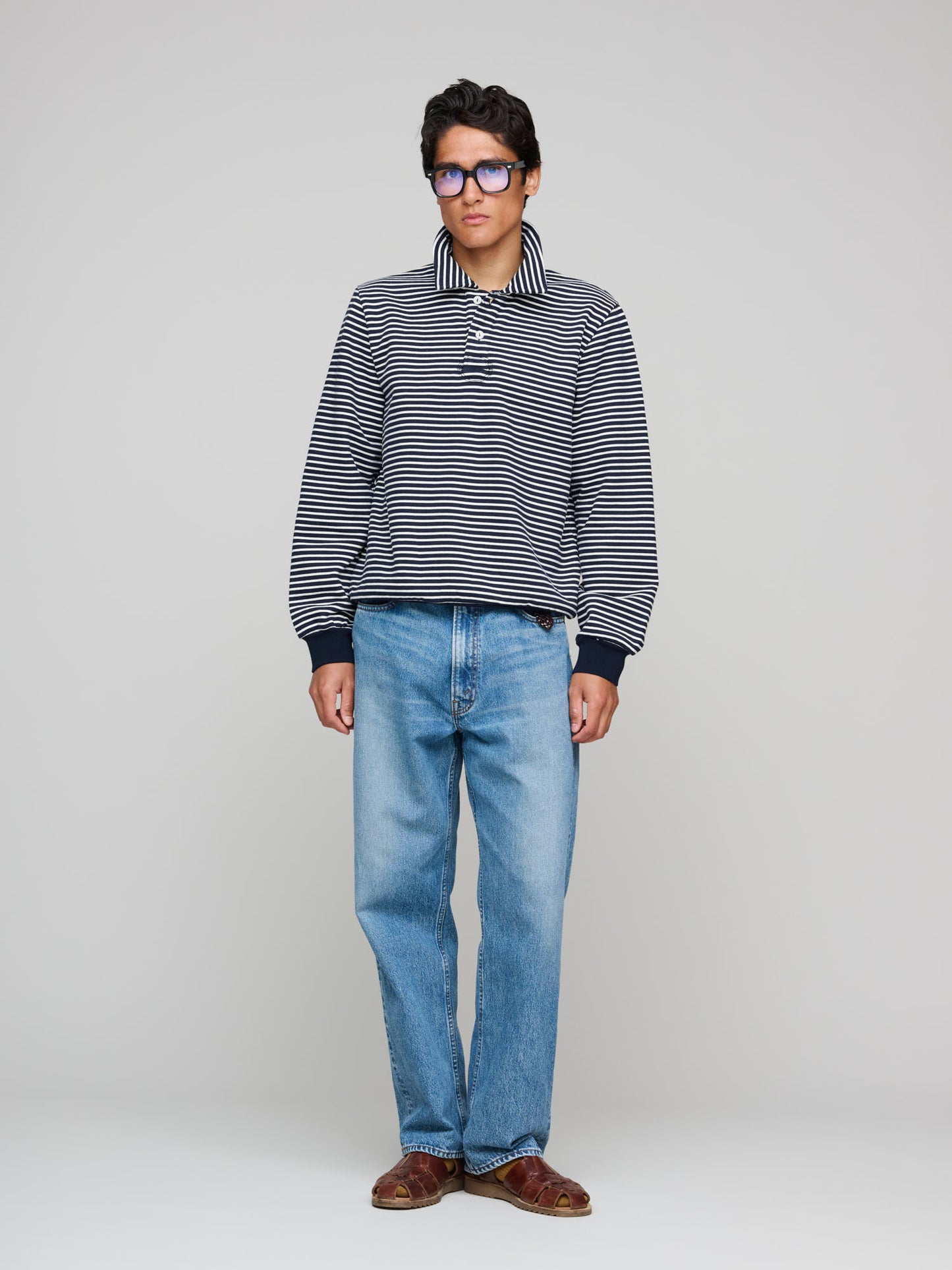 Jersey Polo, Navy & White Stripe