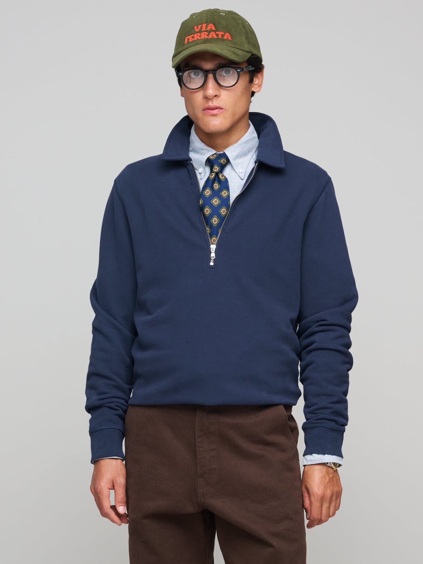 Zip Polo Loopback Sweatshirt, Navy