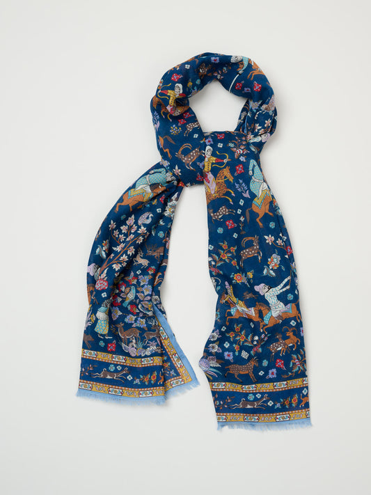 Summer Moghul Wool Silk Scarf, Navy & Teal