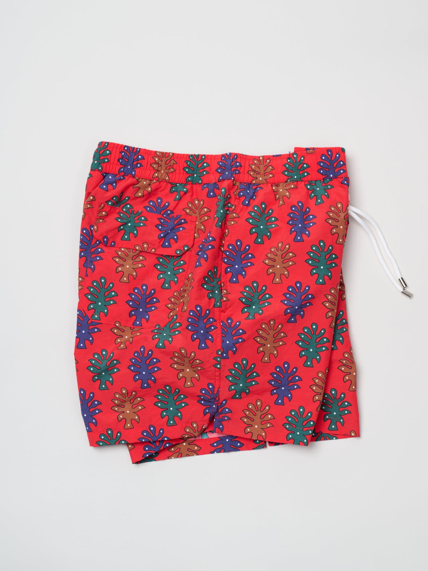 Tree Print Nylon Drawstring Swim Shorts, Tomato