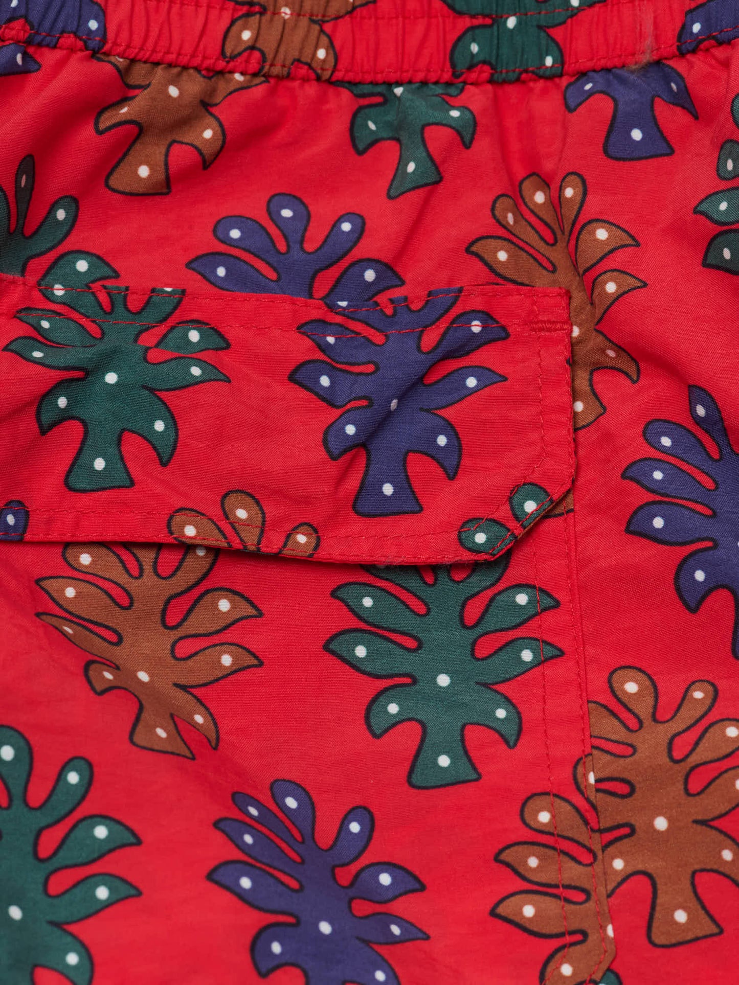 Tree Print Nylon Drawstring Swim Shorts, Tomato