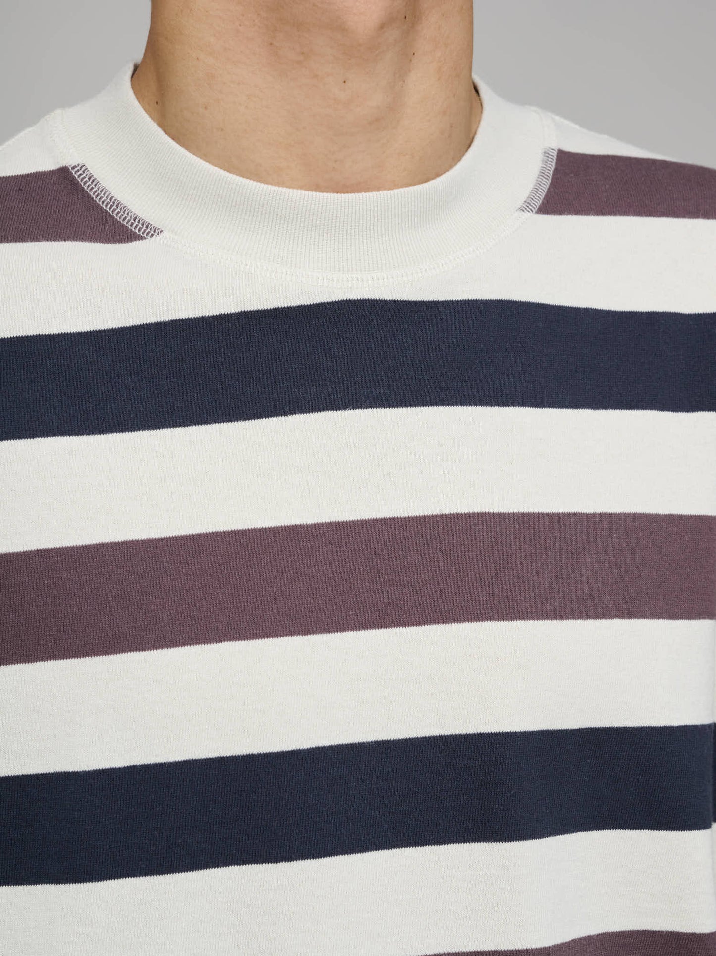 Wide Crew Matelot Three Colour Block Stripe, Chalk - Ink - Grape