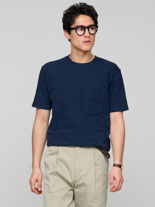 Lightweight Cotton Flamé Pocket Tee, Navy