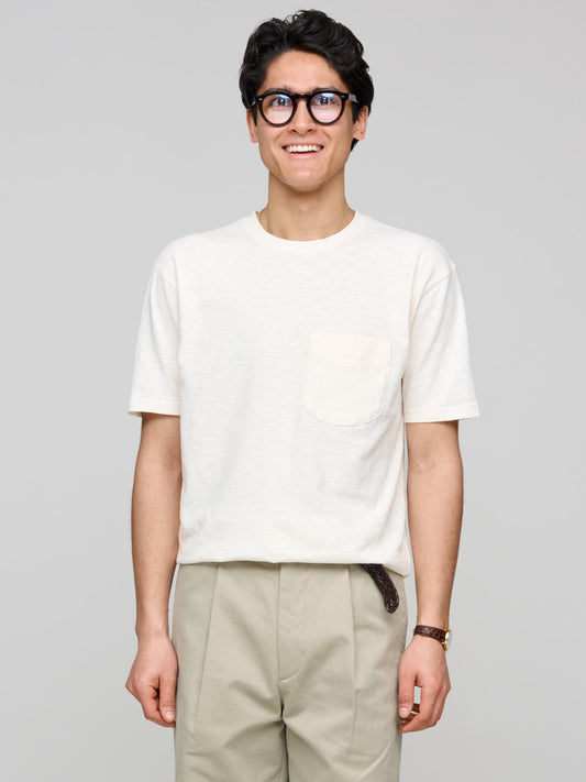 Lightweight Cotton Flamé Pocket Tee, Antigue White