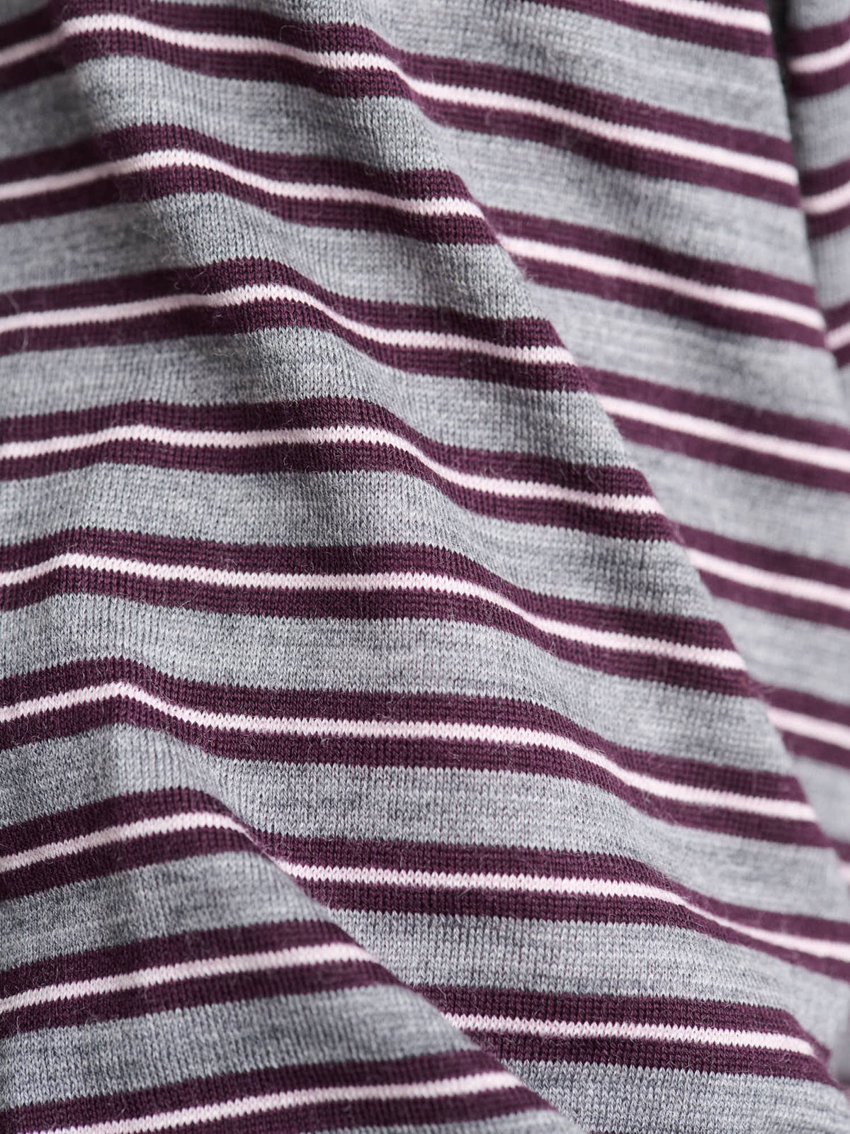 Soft Smooth Wool Stripe Jersey L/S Tee, Gray Stripe