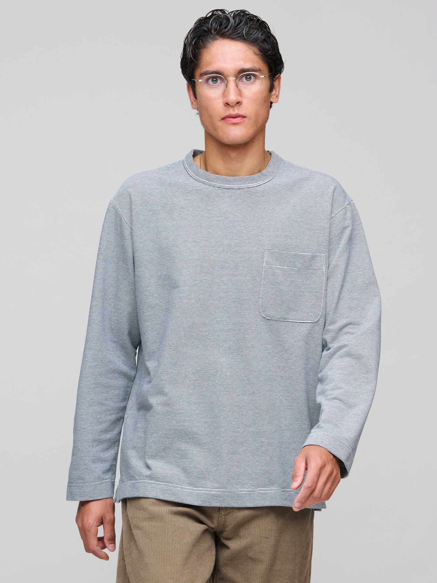 Micro Stripe Pocket LS Tee, Navy/White
