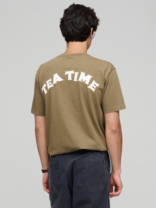 Tea Time Back Print Hiking Tee, Green