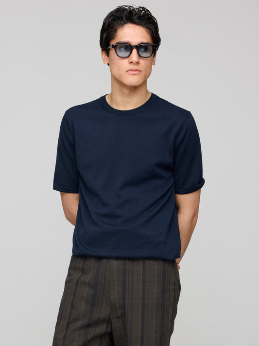 Sea Island Cotton Knit T‑shirt, Light Navy