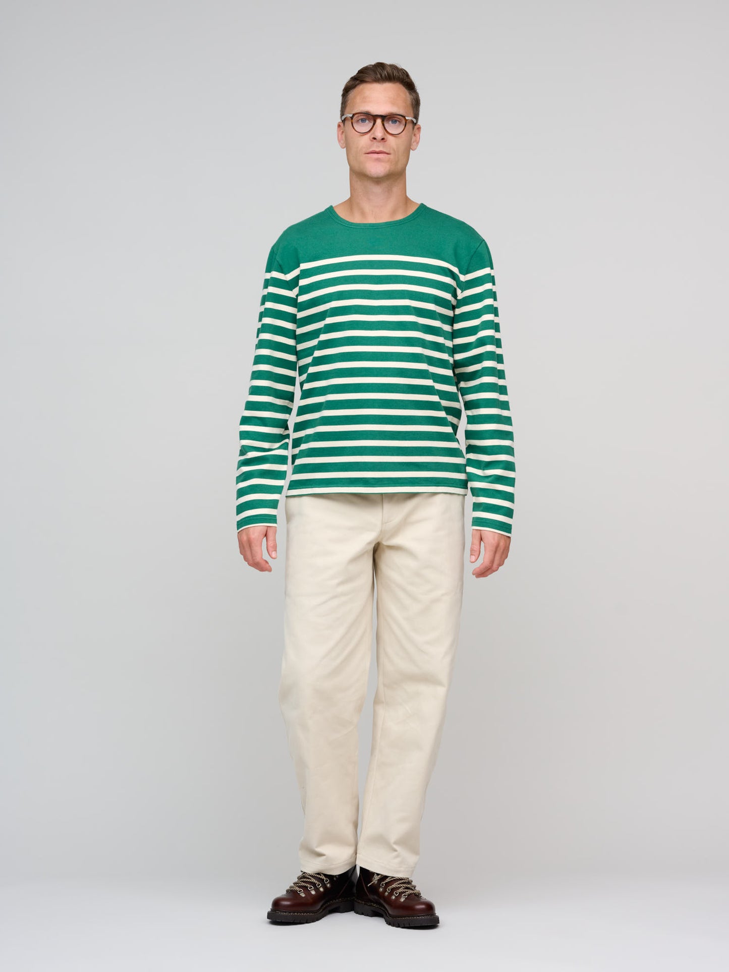 Breton Stripe Jersey, Green/Ecru