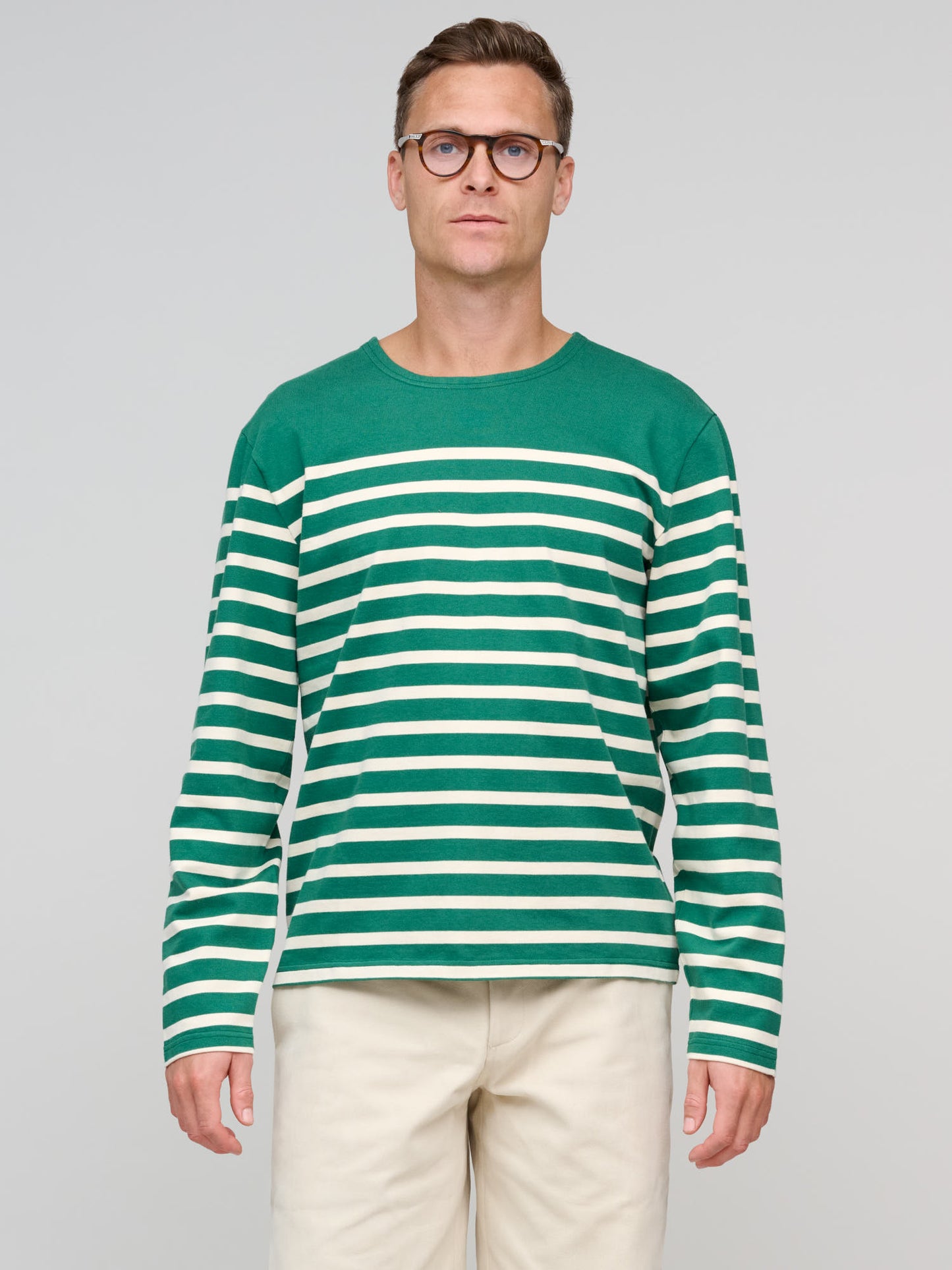 Breton Stripe Jersey, Green/Ecru