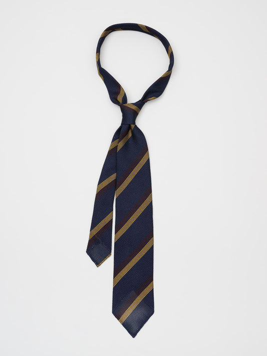 Silk Grenadine Tie Block Stripe, Navy, Burgundy & Yellow