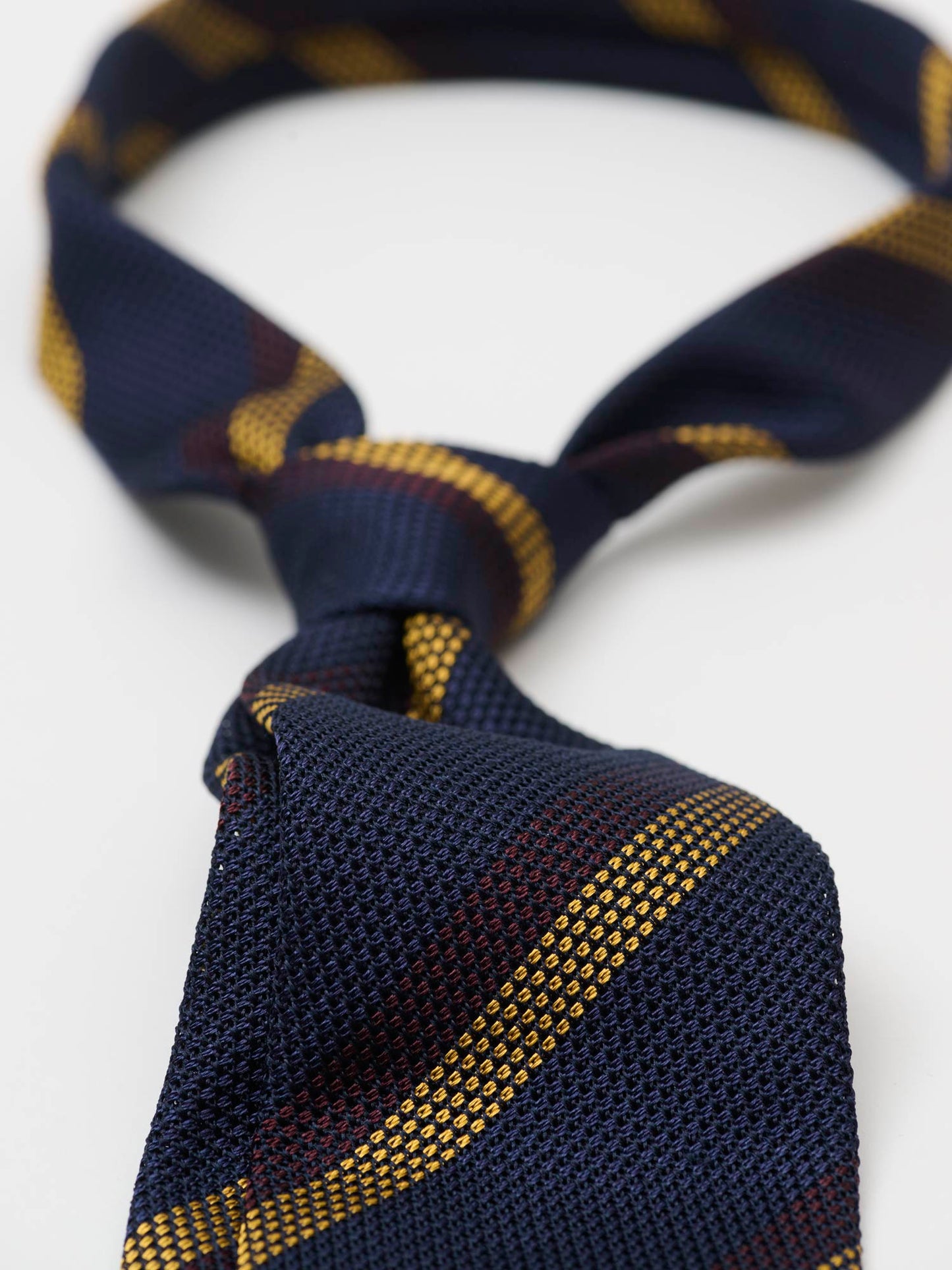 Silk Grenadine Tie Block Stripe, Navy, Burgundy & Yellow
