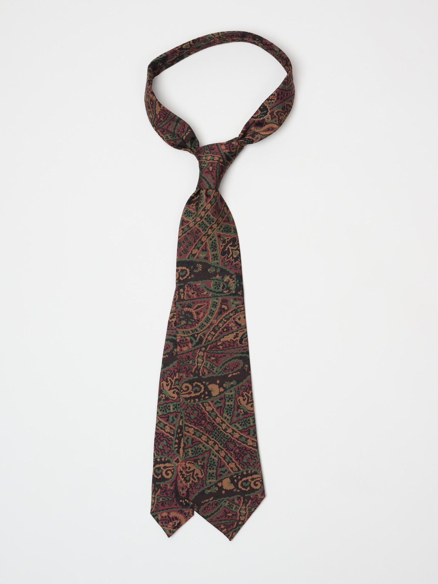 Painted Paisley Wool Silk Tie, Brown