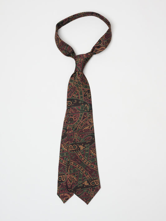 Painted Paisley Wool Silk Tie, Brown