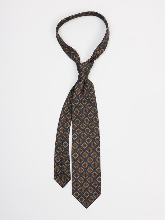 Flower Stamps Wool Silk Tie, Blue