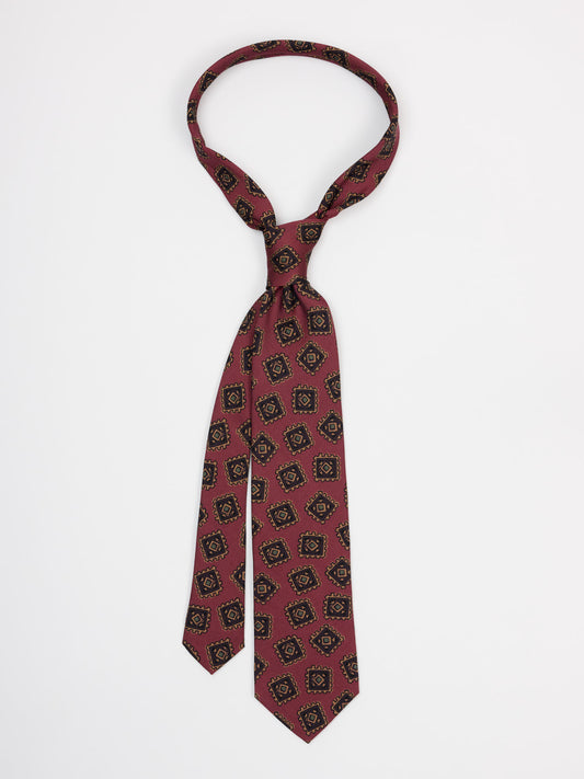 Stamp Motif Wool Silk Tie, Light Brown