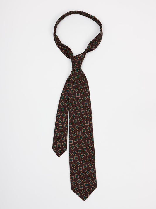 Jumbled Medallion Wool Silk Tie, Chocolate & Green