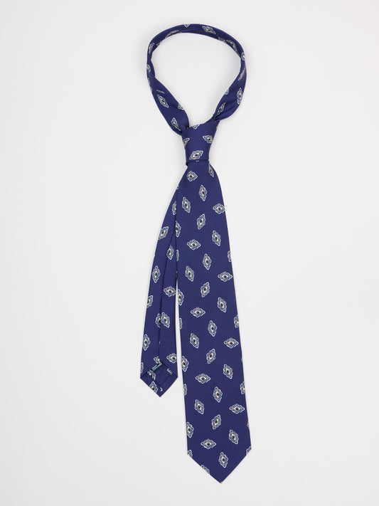 Diamond Petals Habotai Silk Tie, Navy