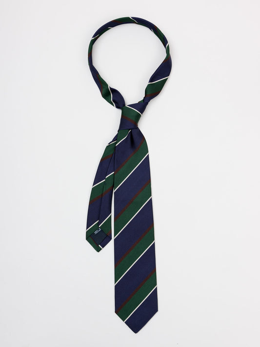 Stripe Mogador Silk Cotton Tie, Navy Brown & Green