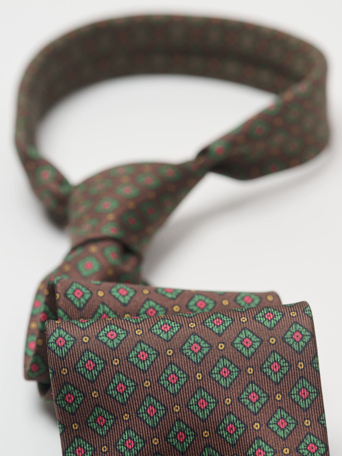 Mini Squares Dot Print Silk Self-Tipped Tie, Brown