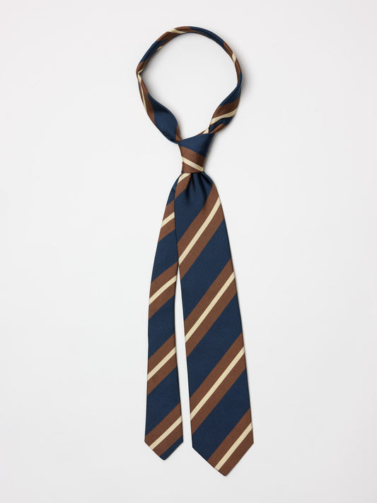Stripe Mogador Silk Cotton Tie, Navy & Brown