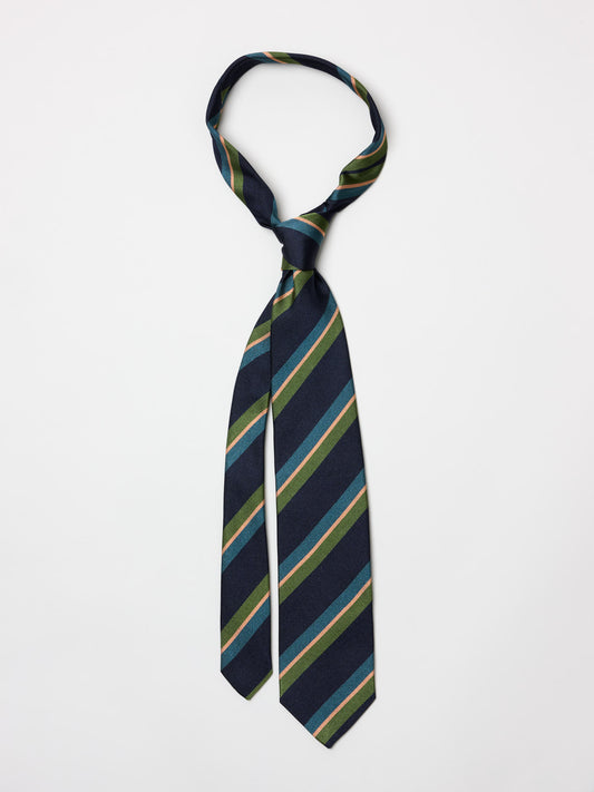 Sandwich Stripe Reppe Silk Tie, Navy Green & Aqua